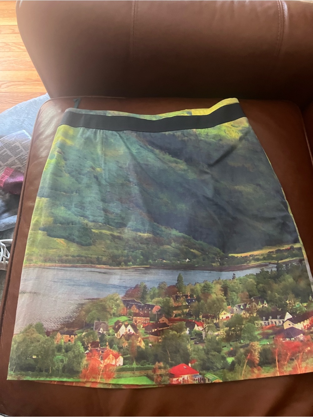 Meadow Rue Scenic Village A-Line Skirt in Green and Blue